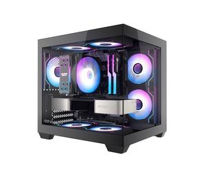 darkFlash Boîtier PC Mini-ITX, préinstallé, 3 Ventilateurs PWM ARGB, boîtier d'ordinateur Full View Double Verre trempé ITX, Taille Mini, Prend en Charge AIO 240 mm, Noir (DB330M)