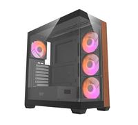 DarkFlash DS900W Boîtier PC Gaming ATX, panneau latéral et avant en verre trempé, 4 ventilateurs ARGB, design bois, USB-C