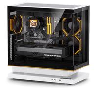 darkFlash FLOATRON F1 ATX Boîtier PC ATX, 360 mm AIO Ready, verre trempé, entrée inférieure à haut débit d'air, design flottant, ventilateur de refroidissement VRM, type C, bande lumineuse RVB (3