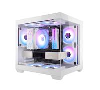darkFlash Boîtier PC C275P – Mini-ITX, 3 ventilateurs PWM ARGB, double verre trempé, blanc
