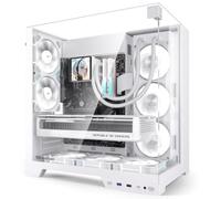 darkFlash TH285 Plus Boîtier PC ATX, design Back-Connect, 4 ventilateurs DM12 PRO RGB PWM pré-installés, tour moyenne en verre trempé, boîtier de jeu à haut débit d'air, blanc