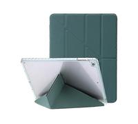 (DarkGreen)Compatible for Air (2013) / Air 2 / 9.7-inch (2017/2018) Leather & Clear Acrylic Origami Tri-fold Stand Tablet Case