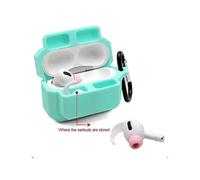 (DarkGreen) Compatible For Apple AirPods Pro 3-in-1 Silicone Anti-Fall Case + Ear-Tip + Anti-Lost Carabiner Protection Set