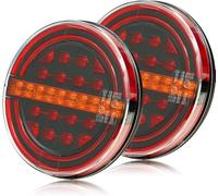 DARKGUARD Hamburger Lot de 2 feux arrière ronds LED 12 V/24 V 3 fonctions pour camion, camping-car, caravane, étanche IP67, homologation ECE