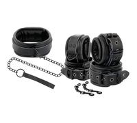 DARKNESS BONDAGE - Ensemble de Menottes et Collier en Cuir, Noir, Collection Fétiche BDSM, Modèle D-221255, Ajustable