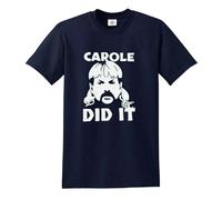Darkwear Carole Baskin DID IT Funny Joke Tiger King Joe T-shirt exotique pour homme, Bleu marine - Imprimé blanc, XL