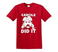 Darkwear Carole Baskin DID IT Funny Joke Tiger King Joe T-shirt exotique pour homme, Rouge - Imprimé blanc, 3XL