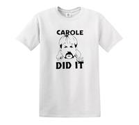 Darkwear Carole Baskin DID IT Funny Joke Tiger King Joe T-shirt exotique pour homme, T-shirt blanc - Imprimé noir, XL
