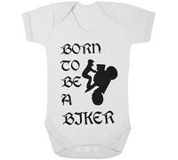 Darkwear Grenouillère unisexe pour bébé / rock / métal / tête de mort / tatouage / drôle / enfant en bas âge / nouveau-né / cadeau / body (Born to be a biker (blanc), 0-3 mois)