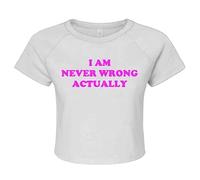 Darkwear Haut court pour femme avec inscription « I Am Never Wrong Funny Right Girls » Blanc, Crop Top Blanc Imprimé Rose, M