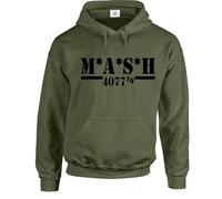 Darkwear Mash 4077th Sweat à capuche Mash série TV armée américaine, Sweat à capuche vert olive imprimé noir, XXXL
