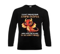 Darkwear T-shirt à manches longues pour homme avec inscription « I Don't Understand Stupid Funny Graohic Novelty », Noir - Manches longues, 3XL