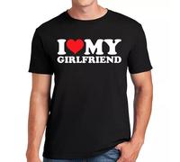 Darkwear T-shirt humoristique avec inscription « I Love My Girlfriend », T-shirt noir imprimé blanc, L