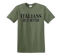 Darkwear T-shirt humoristique avec inscription « Italian Do It Better », T-shirt vert militaire imprimé noir, S