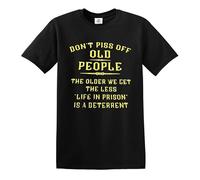 Darkwear T-shirt pour homme avec inscription « Don't Piss of Old People Old Age », T-shirt noir imprimé jaune citron, M