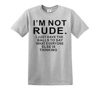Darkwear T-shirt pour homme avec inscription « I'm NOT Rude Funny Letters Print Tops Short SLEE Joke », T-shirt gris imprimé noir, L