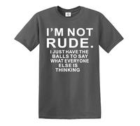 Darkwear T-shirt pour homme avec inscription « I'm NOT Rude Funny Letters Print Tops Short SLEE Joke », T-shirt gris anthracite imprimé blanc, XXL