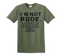 Darkwear T-shirt pour homme avec inscription « I'm NOT Rude Funny Letters Print Tops Short SLEE Joke », T-shirt vert militaire imprimé noir, XL