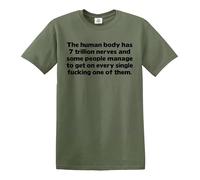Darkwear The Human Body HAS 7 Trillion Nerves and Some People/Joke T-shirt pour homme, T-shirt vert militaire imprimé noir, 4XL