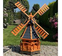 Darlux Deko-Shop-Hannusch Moulin à vent hexagonal en bois avec roulement à billes Marron/bleu Hauteur 120 cm