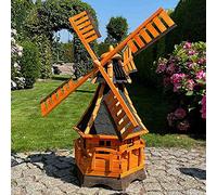 Darlux Deko-Shop-Hannusch Moulin à vent hexagonal en bois avec roulement à billes Marron/noir Hauteur 120 cm