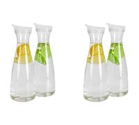 Darmlly Lot de 4 carafes à en plastique de 1 l avec couvercles à rabat blancs - Pichets incassables et recyclables - Verres à jus