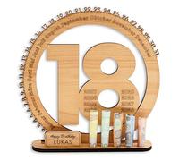 DARO Design - Cadeau d'anniversaire 18 ans pour femmes et hommes - Cadeaux en argent pour 18e anniversaire avec support - Plaque en bois - Décoration d'anniversaire 18 ans - Cadeau personnalisable