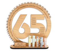DARO Design - Cadeau d'anniversaire 65 ans pour femmes et hommes - Cadeaux en argent d'anniversaire 65 ans avec support - Plaque en bois Livre d'or - Décoration d'anniversaire 65 ans - Cadeau