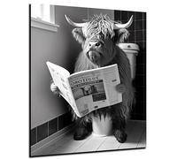 DARO Design - Décor mural pour invités, WC, image murale pour salle de bains, taureau des Highlands imprimé sur toile de 6 mm HDF 30x20 cm - Image drôle et esthétique de vache pour décoration de