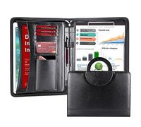 Darolin Porte-documents en cuir à fermeture éclair avec poignée dissimulée et porte-bloc - Organiseur de conférence d'affaires - Porte-notes - Pour femme/homme - Noir