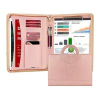 Darolin Porte-documents zippé en cuir avec poignée dissimulée et presse-papiers, organiseur de conférence, bloc-notes, porte-documents, porte-doc