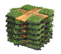 Daromigo 11x Dalles en bois avec gazon synthétique, Dalles clipsables Dalles de terrasse, 1 m² 30 x 30 cm DALLAGE