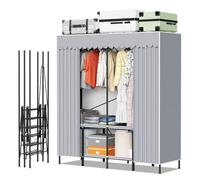 Daromigo Armoire en tissu pliable sans montage - Armoire mobile - 158 x 170 x 48 cm - Avec cadre en tube d'acier - Jusqu'à 100 kg - Espace de rangement de 48 cm de profondeur - Protection contre la