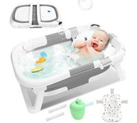 Daromigo Baignoire Bébé Pliable, Baignoire pour Bébé avec Thermomètre, Coussin, Rince Tete Bébé, Antidérapant BéBé Nouveau-né Enfants Bathtub de 0 à 36 mois, Ergonomique et Peu Encombrante, Gris