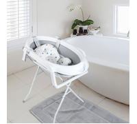 Daromigo Baignoire pliable bébé pliante évolutive + Coussin de bain avec support+pour Bébé de 0 à 24 Mois+Gris/85CM BAIGNOIRE