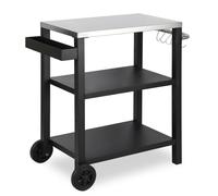 Daromigo Chariot de barbecue réglable en hauteur, table de barbecue d'extérieur résistant aux intempéries avec poignée et étagère à épices, 3 étagères, 6 crochets, chariot de service sur roues