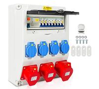 Daromigo Coffret Électrique de Chantier, 4x230V+2x16A CEE+1x32A 400V CEE, 5 pôles distributeur de courant de chantier, Distribution de courant avec disjoncteur, pour intérieur extérieur