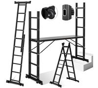 Daromigo Échelle multifonction 4 x 4, en aluminium, 4 en 1, pliable, échafaudage mobile, échelle simple, plate-forme de travail, échelle multifonction, charge maximale 150 kg, noire