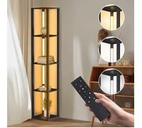 Daromigo étagère pour lampadaire, 4 étagères en bois, Carré, 163 cm avec télécommande, noir, LED dimmable LAMPADAIRE