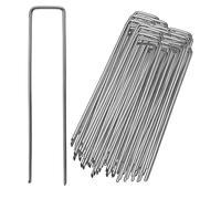 Daromigo Lot de 200 piquets d'ancrage au Sol en Acier galvanisé - 150 mm - Longueur : 25 mm - Largeur : 2,8 mm - Blanc galvanisé