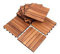 Daromigo Lot de 33 dalles de terrasse en bois d'acacia - 30 x 30 cm - 6 lattes - Pour jardin, terrasse, balcon, terrasse