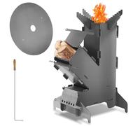 Daromigo Poêle à fusée avec plaque de cuisson et crochet de feu, Rocket Stove Outdoor en acier massif de 3 mm d'épaisseur, système d'emboîtement, poêle à bois, réchaud de camping, poêle à granulés