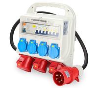 Daromigo Répartiteur de courant de chantier, Distributeur mural avec disjoncteur FI, 2x CEE 400V/16A+4x 230V Schuko IP44 5 pôles, câble en caoutchouc, avec couvercle de sécurité