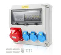 Daromigo Répartiteur de courant mural, Répartiteur de courant de construction, compteur électrique 3 phases et MCB, 3 prises Schuko 16 A 230 V, 1 prises CEE 32 A 5 pôles, prises avec couvercles de