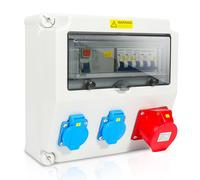 Daromigo Répartiteur mural avec disjoncteur FI, Coffret Chantier 1x16A 400V+2x16A 230V 5 pôles, IP44 Distributeur de courant de chantier, pour intérieur extérieur