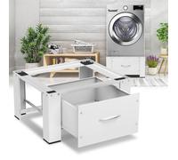 Daromigo Support pour machine à laver en acier 62,5x54,5x32,5 cm - Socle blanc avec tiroir KIT DE SUPERPOSITION