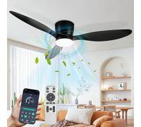 Daromigo Ventilateur de Plafond avec Lumière 132 cm, LED Dimmable avec Télécommande et App Bluetooth, 6 Vitesses, Minuterie 2/4/8H, Fonction Réversible Été/Hiver, Noir