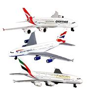 Daron Emirates & Qantas A380 Lot de 3 butées de jouets en forme d'avions moulés sous pression
