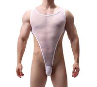 Darringls Body brillant pour homme - String huileux sexy transparent - Débardeur pour homme - Coupe haute - Sous-vêtements de sport, Blanc., XL