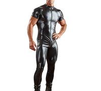 Darringls Body en latex pour homme - Manches longues - Combinaison intégrale en cuir synthétique avec fermeture éclair - Aspect cuir - Maillot de corps moulant, Noir , S